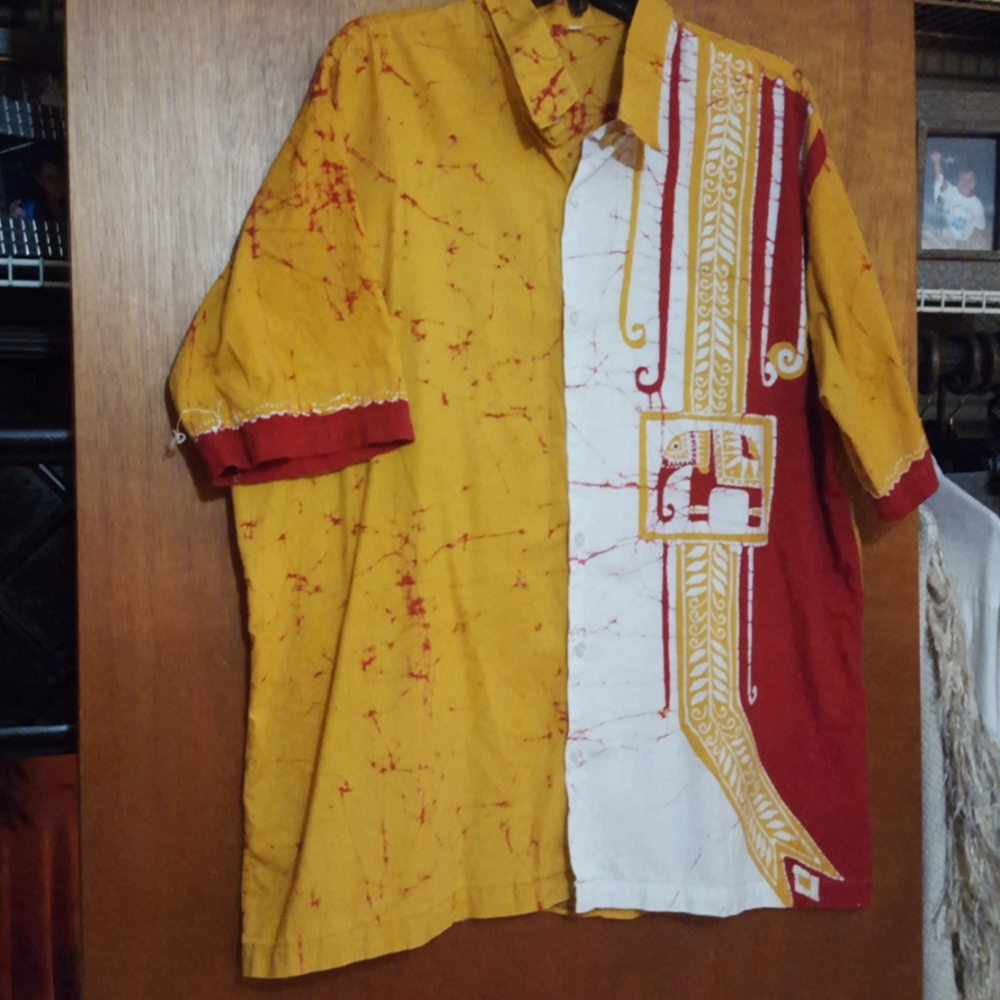 Hand crafted batik elephant cotton men’s shirt